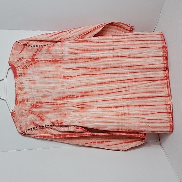 Ruff Hewn Women's White Pink Striped Tye Dye W/ Stud Accent Tunic Top,  1X - Picture 2 of 9